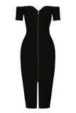 Black Sexy Bandage Slit Prom Dress With Short Sleeves