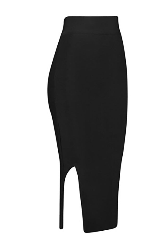 Black Sexy Slit Knee Length Bandage Dress