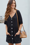 Black Single Breasted Mini Dress With Pockets - Mislish