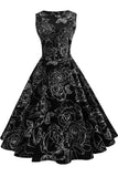 Black Sleeveless Belted Boatneck A-line Dress - Mislish
