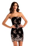 Sexy Black Strapless Sequined Lace-up Bodycon Dress - Mislish