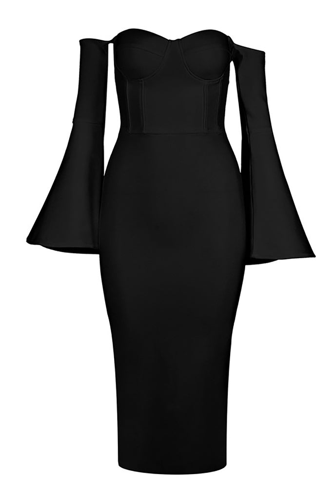 Black Strapless Sexy Bandage Dress With Long Sleeves