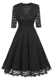 Black V-neck A-line Prom Dress With Half Sleeves - Mislish
