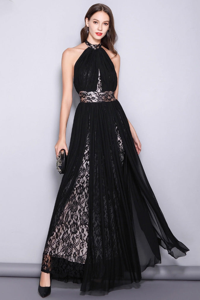 Black Halter Backless Prom Gown Evening Dress – Mislish