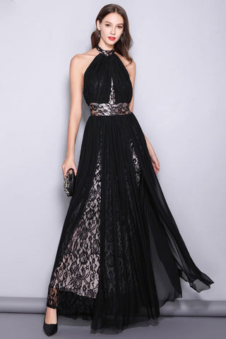 Black Halter Backless Prom Gown Evening Dress