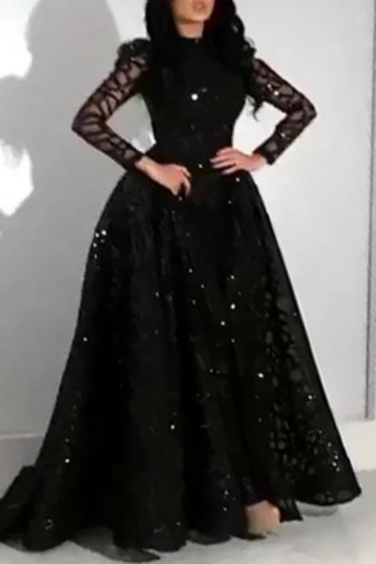 Black Long Sleeve Formal Gown Evening Dress