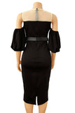 Black Off-the-Shoulder Mesh Panel Bodycon Dress - Mislish
