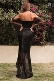 Black Off Shoulder High Low Sequins Party Evening Dresses
