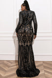 Black Plus Size Long Sleeve Mermaid Lace Formal Evening Dress