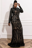 Black Plus Size Long Sleeve Mermaid Lace Formal Evening Dress