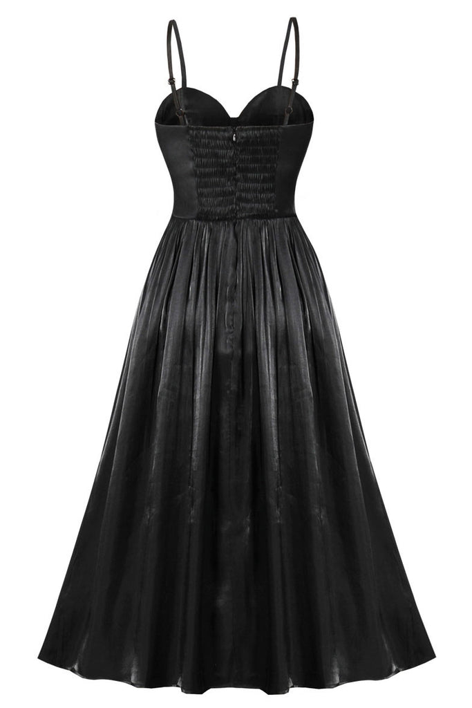 Black Spaghetti Straps A-Line Prom Gown Evening Dress
