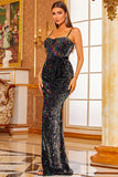 Black Spaghetti Straps High Split  Prom Gown Evening Dress
