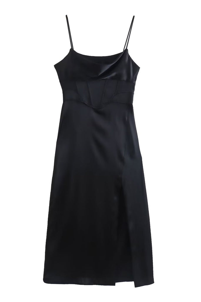 Simple Black Spaghetti Straps Midi Dress – Mislish