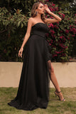 Black Strapless A-Line Prom Gown Evening Dress