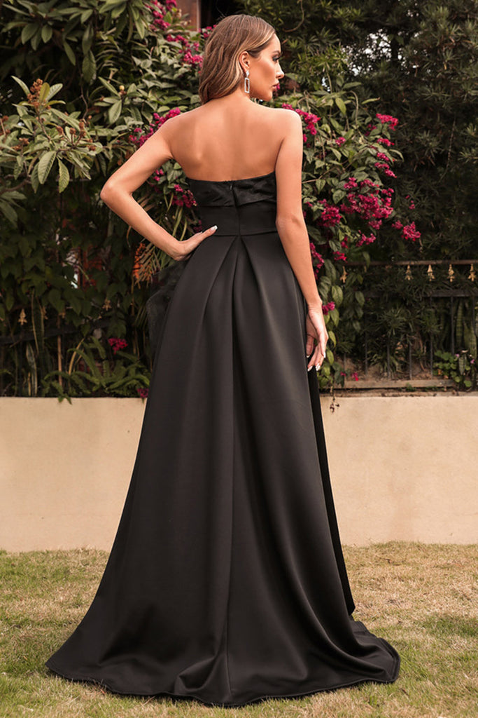 Black Strapless A-Line Prom Gown Evening Dress