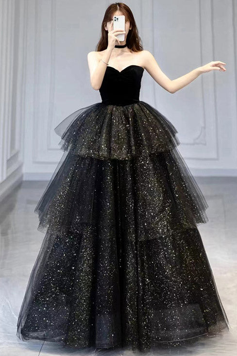 Black Strapless Sweetheart Ball Gown Prom Dress