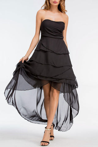 Black Ruched Bandeau Chiffon Dress - Mislish