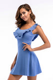 Blue Falbala Fit And Flare Knit Dress - Mislish
