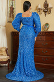 Blue Long Sleeve Plus Size Formal Dress Evening Gown
