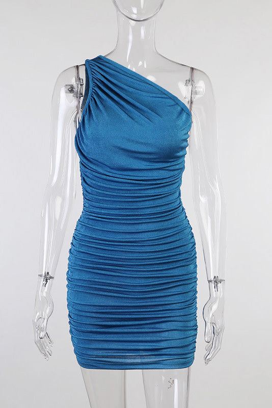 Blue One Shoulder Mini Party Homecoming Dress