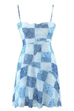 Blue Print Spaghetti Straps Midi Dress