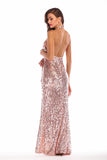 Brilliant V-neck Slit Backless Halter Sequin Prom Dress - Mislish