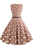 Brown Polka Dot Retro Sleeveless Dress - Mislish