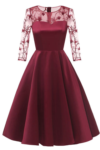Burgundy Applique A-line Satin Homecoming Dress