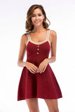 Burgundy Buttoned Fit and Flare Knit Mini Dress - Mislish