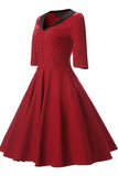 Burgundy Fit And Flare Prom Dress With Sleeves
