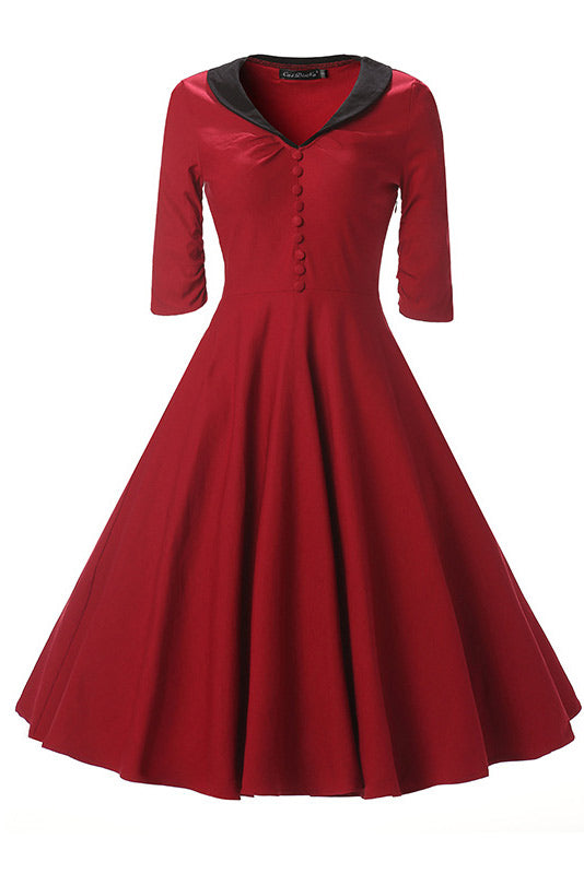 Burgundy Fit And Flare Prom Dress With Sleeves