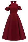 Burgundy Fit And Flare Ruffled Off-the-shoulder Homecoming Dress