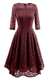 Burgundy Lace A-line Prom Dress With Sleeves