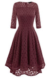 Burgundy Lace A-line Prom Dress With Sleeves