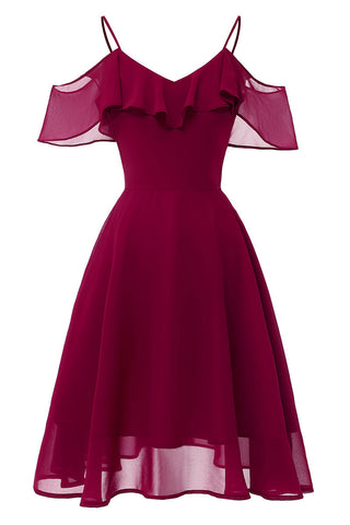 Burgundy Off-the-shoulder A-line Spaghetti Strap Prom Dress