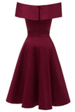 Burgundy Off-the-shoulder Satin A-line Prom Dress - Mislish