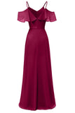 Burgundy Off-the-shoulder Spaghetti Straps A-line Bridesmaid Dress