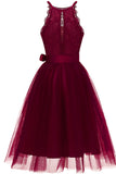 Burgundy Sleeveless Cut Out A-line Prom Dress
