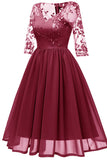 Burgundy V-neck A-line Applique Prom Dress With Sleeves