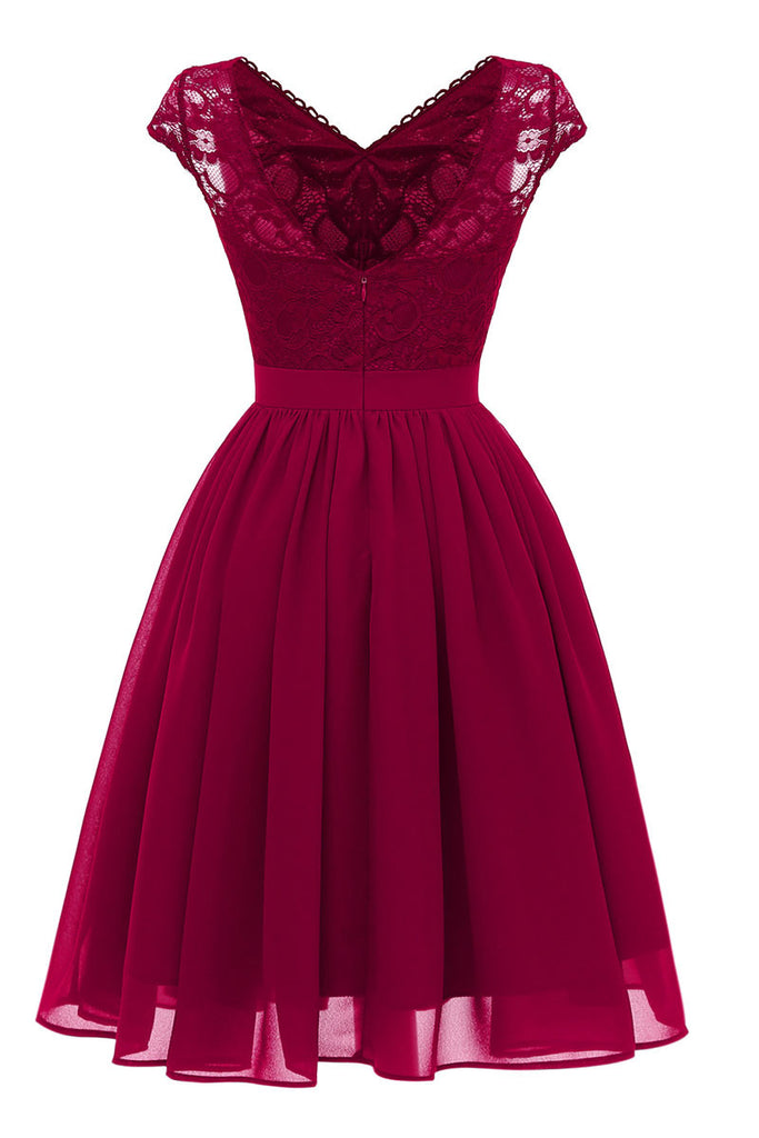 Burgundy V-neck Lace Homecoming Prom Dress – Mislish