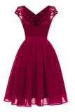 Burgundy V-neck Lace Homecoming Prom Dress - Mislish