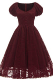 Burgundy Lace A-Line Party Homecoming Dresses
