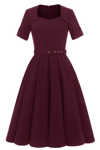 Burgundy Short Sleeves A-Line Party Dress