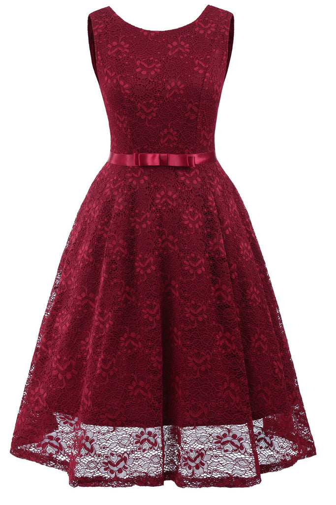 Burgundy Sleeveless A-Line Lace Party Homecoming Dress