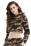 Camouflage Print Drawstring Hooded Crop Sweatshirt - Mislish