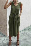 Casual Drawstring Tank Dress With Pocket - Mislish