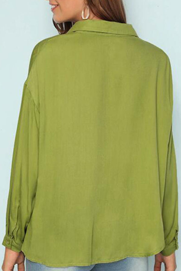 Casual Green V-neck Shirt