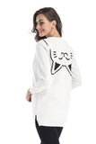 Cat Print Pocket Slit Side Pullover Sweatshirt - Mislish