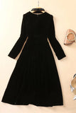 Celebrity Inspired Black Velvet Long Sleeve Prom Gown Evening Dress