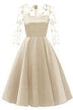 Champagne Applique A-line Satin Homecoming Dress